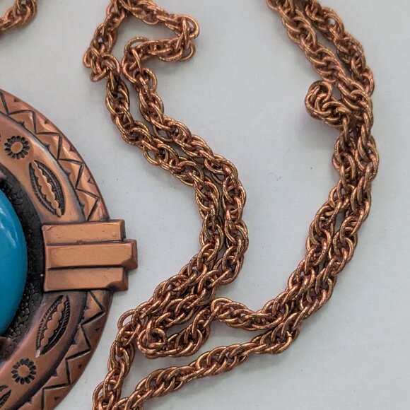 Vintage SOLID COPPER Southwestern Tribal Large Pendant Necklace - Picture 5 of 6